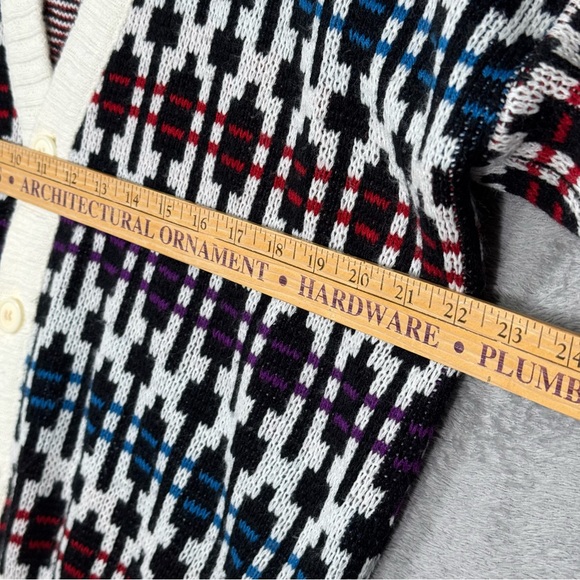 Robert Bruce VTG XL Geometric Knit Cardigan Sweater 80s Y2K Pattern Black White - Picture 14 of 15